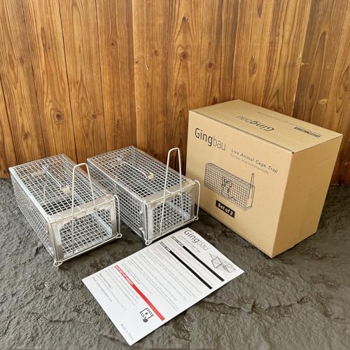 Gingbau 2-Pack Rat Traps Humane Live Chipmunk Mouse Trap Cages for Indoor and Outdoor Use - color: Silver (2-Pack)