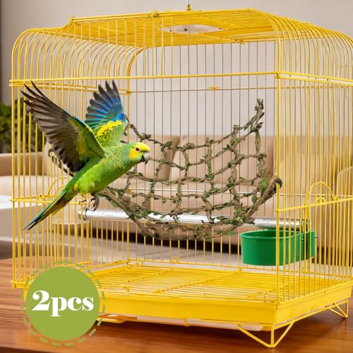 2 Packs Pet Bird Climbing Rope Net Small Animal Rope Net Bird Climbing Net for Rats Parakeet Cockatiel Cockatoo Conure African Grey Budgie (M 15.75 * 15.75inch) - size: M