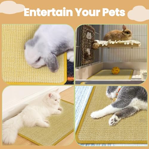 DYAUS Rabbit Scratching Pad, Sisal Bunny Scratch Pad, Natural Rabbit Foraging Mats for Cages, Indoor Bunny Toys Accessories for Bedding Biting Sleeping Resting (2PCS, 16x12in) - size: 2PCS