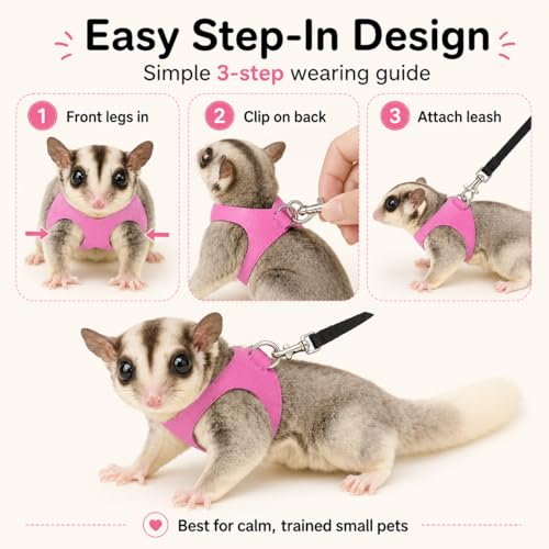 3 Pack Sugar Glider Harness and Leash Set Small Animal Training Walking Vest for Squirrel Hamster Rat Pink - color: Pink