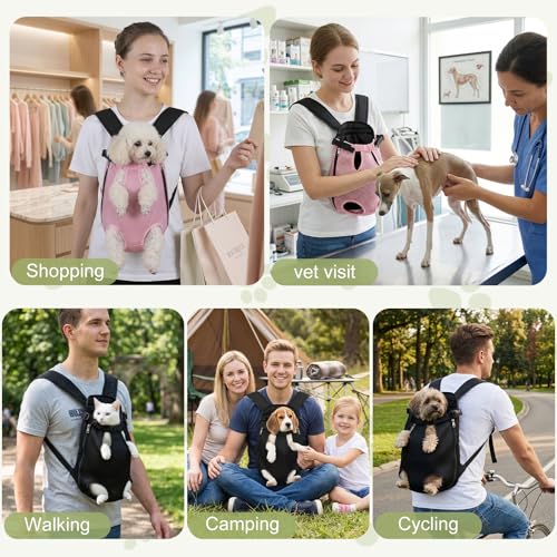 Upgraded Dog Carrier Backpack,Breathable Mesh,Portable Foldable Cat Carrier Sling for Hiking/Camping,Adjustable Legs Out Pet Front Carriers Travel Bag for Small Dogs,Puppy,Cat,Rabbit,Black - color: Black-1