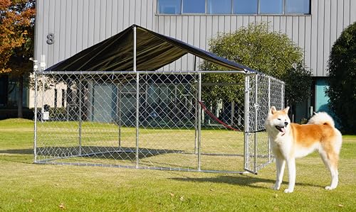 Petony Outdoor Dog Enclosure Heavy Duty Dog Kennel House Mesh Dog Big Cage Pet Kennel Steel Fence with Secure Lock - size: 118.0"L x 118.0"W x 65.0"H