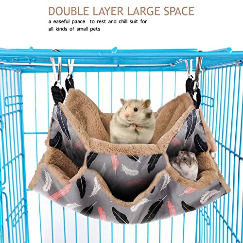 Petmolico Ferret HammockTriple-Layer Hammock Bed Hamster Cage Accessories, Guinea Pig Hammock, Chinchilla Hammock, Warm Hamster Nest, Hammocks for Rats(13.8 * 13.8Inches, Brown Feather)