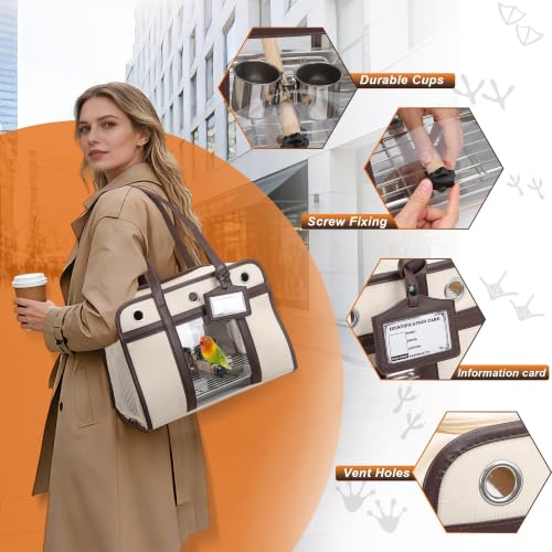 Sanmoncare Airline Approved Bird Carrier for Parrots, Travel Bird Cage | Carrier for Cockatiels Conures Small Birds, Portable Pet Carrier Bag with Removable Tray, Breathable Mesh Windows, White - color: Sleek White