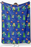 Jay Franco Minecraft Plush Throw Blanket - Measures 50 x 60 Inches - Kids Super Soft Blue Fleece Bedding, Features Creeper - color: Blue - Minecraft