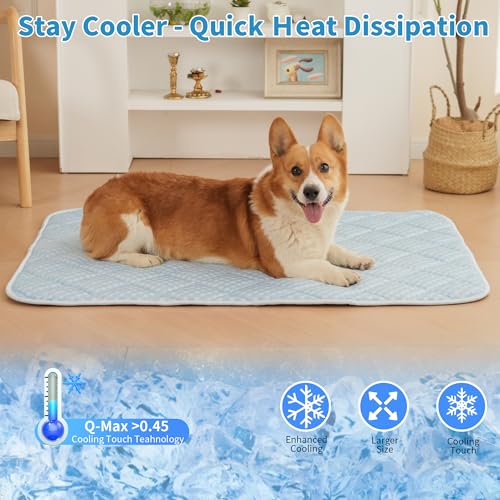 Cooling Mat for Large Dogs, 44"x 32" Thick & Durable Dog Cooling Mat, Q-MAX>0.45, Double-Sided Cooling Pet Pad, Portable & Washable Dog Cooling Mat for Crate, Couch & Car - size: X-Large - 44 x 32 Inch