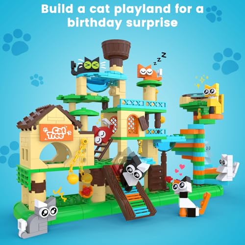 Cat Tree Building Set, Cat Climbing Tower Toy with Kitten Figures | Build a Cat Tree and 8 Cute Cat Figures with 543 Pieces, Fun Animal Building Toy for Room Decor, Birthday Gift for Kids 6+