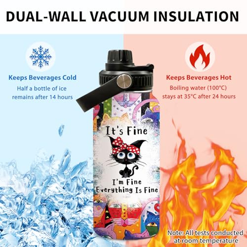Cat 32oz Water Bottle, with Handle & Lid Bottle, Insulated Cup | 32oz Stainless Steel Tumbler, Leak-proof Reusable Mug, Christmas Birthday Gift for Funny Black Cat Lovers - color: Color Cat