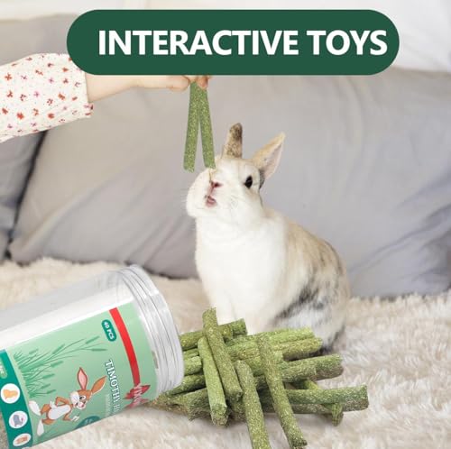 YIXUND Timothy Hay Sticks Treats for Rabbits & Other Small Pets - 40pcs Natural Handmade Chew Toys