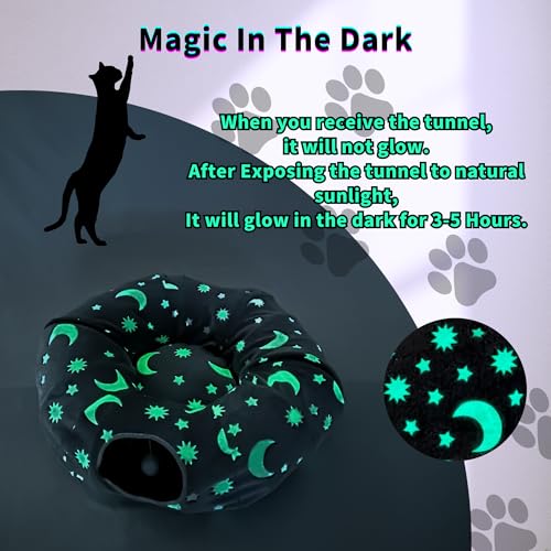 Cat Tunnel Bed for Indoor Cats with Washable Cushion Cat Cave Donut Tunnel with Fluffy Ball Big Round Tube Pet Playground Toys Soft Plush Peekaboo for Kitten, Cat, Puppy, Rabbit, Ferret（Moon Star） - color: Moon Star