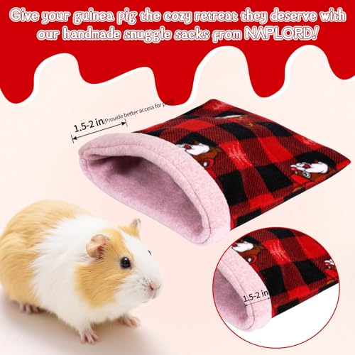 NAPLORD Small Pet Fleece Set,Guinea Pig Snuggle Sack, Tunnel,Fleece Forest Hideout,Square and Round Potty Pads for Guinea Pigs and More - color: Red, size: 5-piece set