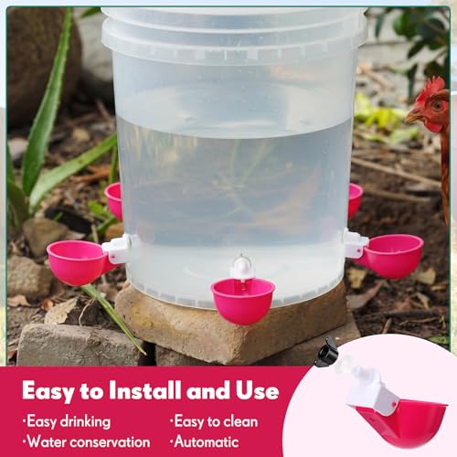 LemonRoad 30 Set Automatic Chicken Waterer Cups with 1/2" PVC Tee Fitting Chicken Drinking Bowl, Poultry Drinker Mounting Hole Opener,Water Dispenser Feeder for Duck, Goose, Pigeon(Rose Red) - color: Rose Red