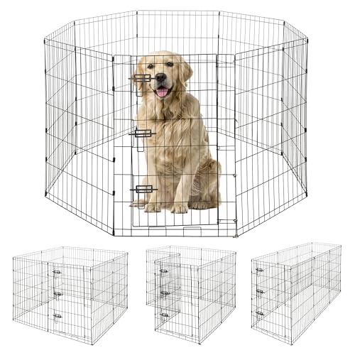 Foldable Outdoor/Indoor Pet Playpen with Gate, Available in 36 Inch Height Metal Portable Kennel, Heavy-Duty Exercise Fence Cage 8 Panels for Large Dog, Animals - style: 36 Inch