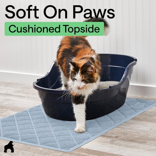 GORILLA GRIP Cat Litter Box Mat, Cushioned Coil Mesh Litter Trapping Mats, Scatter Control Supplies for Less Mess, Phthalate Free, Ultra Deep Catch Grooves, Rinse or Vacuum to Clean, 24x17 Light Blue - color: Light Blue, style: Small (24" x 17")