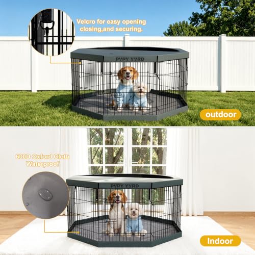Dog Playpen with Top Cover and Bottom Pad,Foldable Playpen,8 Panels 30" H | Metal Puppy Play Pen,with Door for Indoor Outdoor,Pet Exercise Fence for Small Medium Animals - size: 30''H