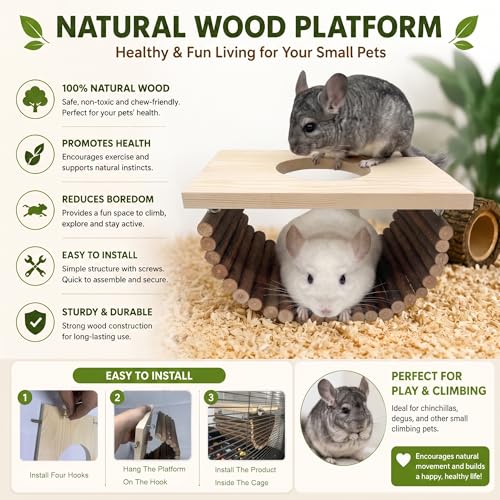 Natural Wood Chinchilla Platform, Small Pet Climbing Playground, Small Animals Cage Accessories for Chinchillas Squirrels Gerbils Sugar Gliders Hamsters Mice Rats Parrots