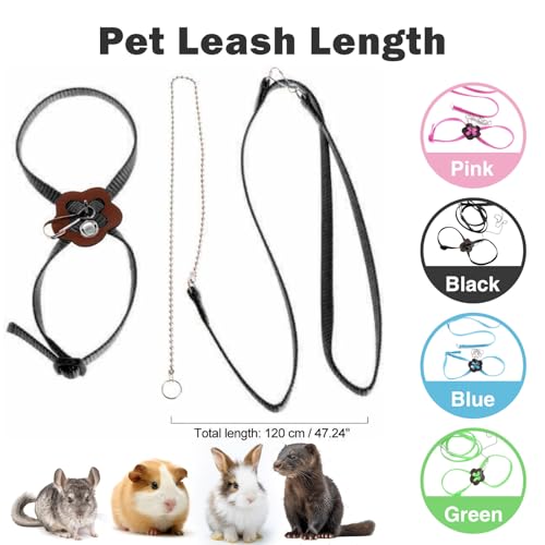 2 Pack Adjustable Hamster Leash Harness for Harness for Ferret Baby Rabbit Hamster Rat Mouse Leash Lead with Bell (Black) - color: black