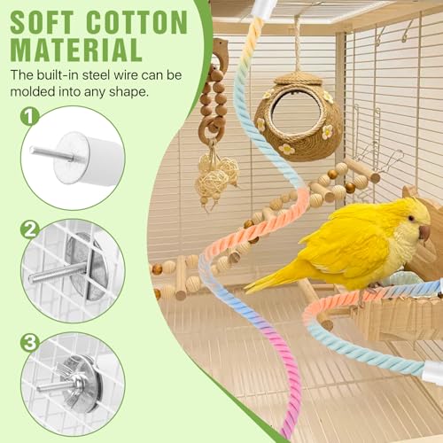 4 Pcs Bird Rope Perches, Bendable Climbing Rope Bird Cage Accessories, Fun Climbing Toy for Parrots, Parakeet, Cockatiels, Lovebirds, Budgies