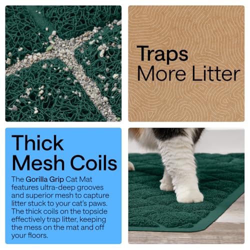 GORILLA GRIP Cat Litter Box Mat, Cushioned Coil Mesh Litter Trapping Mats, Scatter Control Supplies for Less Mess, Phthalate Free, Ultra Deep Catch Grooves, Rinse or Vacuum to Clean 24x17 Hunter Green - color: Hunter Green, style: Small (24" x 17")