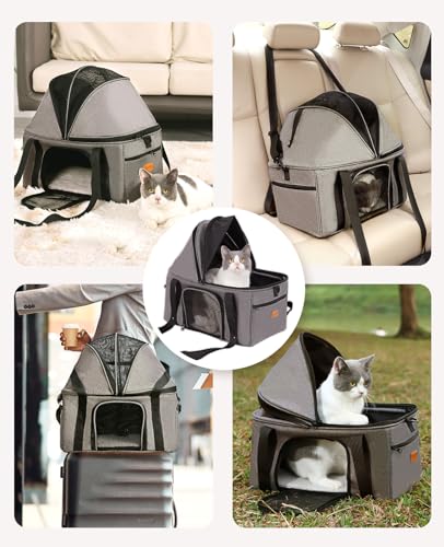 Top-Expandable Cat Carrier with Semi-Open Canopy, Up to 15 lbs | Soft Sided Cat Bag Carrier for Medium Large Pet, Upgraded Small Dog Car Seat, Puppy Travel Bag for Trip Features Safety Leash - size: Medium