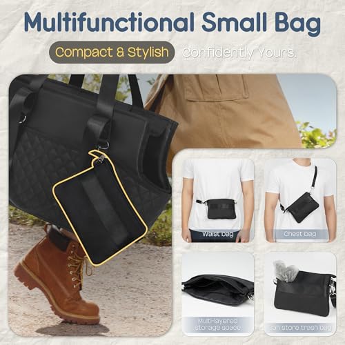 YUDODO 4-12lbs Dog Purse Carrier, Lightweight Small Dog Carrier with Large Pockets & Treat Pouch, Collapsible Pet Travel Carrier Puppy Cat Rabbit, Black, Purse+Treat Pouch