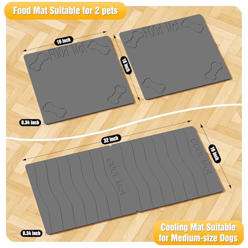 Double-Side 2 in 1 Stone Pet Food Mat & Cooling Mat (31"*16") | Instant dry water absorbing Diatomite Stone Dog Bowls Drying Mat & Heat dissipating Pet Cooling Mat. Bite-Proof & Non-slip. - color: DARK GREY, size: 31"*16"