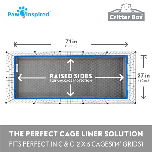 Paw Inspired Critter Box | Washable Guinea Pig Cage Liners with Raised Sides | Fleece Bedding for Guinea Pigs Rabbits, Hamsters, Small Animals | Edge Protected Pee Pads (C&C 2x5 (14" Grids)) - size: C&C 2x5 (14" Grids)