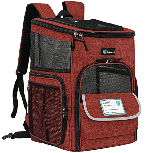 PetAmi Dog Backpack Carrier, Airline Approved 4-Way Entry Cat Backpack Carrier, Ventilated Mesh, Collapsible Pet Carrier for Small Puppy, Kitten, Hiking, Travel Car, Vet, up to 18 lbs, Red - color: Red