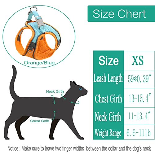 ORIA Pet Harness, Dog Harness, Cat Harness and Leash Set, Breathable Pet Vest, Reflective Strips Jacket for Small Kitten, Puppy, Rabbit, Orange and Blue, 6.6 to 11lb - size: X-Small