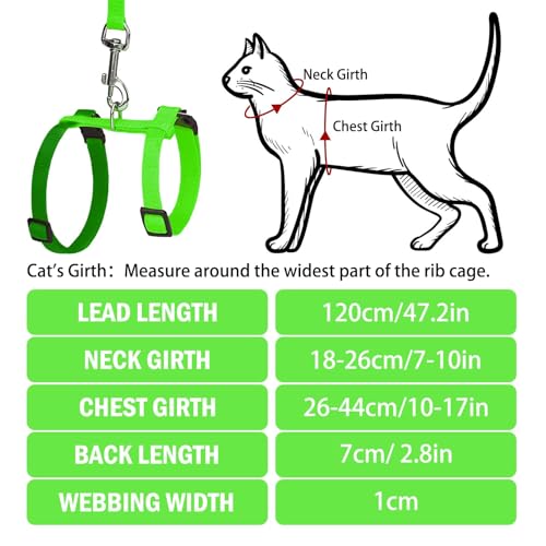 PUPTECK Adjustable Cat Harness and Leash Set Escape Proof Kitten Strap Collar for Walking Travel, Green - color: Green, size: Small