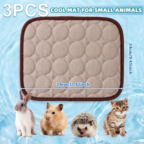 Jetec 3 Pcs Bunny Guinea Pig Cooling Mat Rabbit Cool Pad Pet Cooling Bed Small Animal Sleeping Pads for Indoor Hamster Squirrel Hedgehog Chinchilla(Brown) - color: Brown, size: Ice Silk, style: Summer