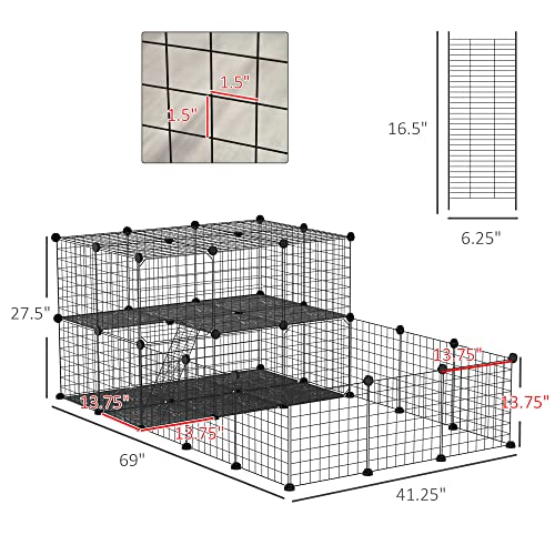 PawHut 47 Panels Pet Playpen Small Animal Playpen with Doors 14" x 14" | Portable Metal Wire Yard Bunny Pen, Guinea Pigs, Chinchillas