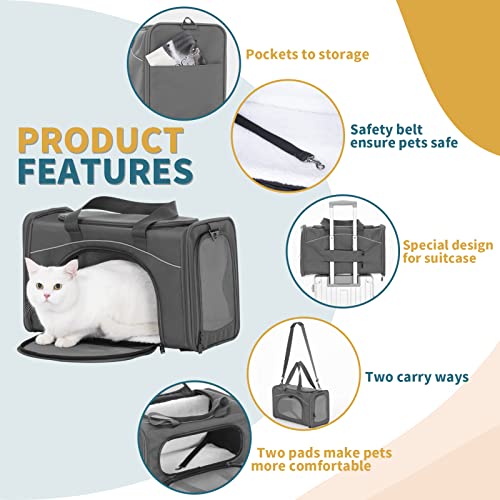 ‌Petsfit Airline Approved Pet Carrier for Small Dogs & Cats, 19x9x12 TSA Approved Carrier, with Removable Dual-Sided Padding (2-Way Placement) - Fits Under Most Airplane Seats, Escape Proof (Grey) - color: Grey, size: 19"L x 9.5"W x 12.0"H