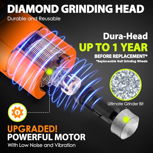 Dog Nail Grinder with 4 LED Lights, 3 Speeds Super Quiet for Pets | Low Vibration, Electric Pet Nail Grinder with 4 LED Light, Painless Paw Grooming & Smoothing for Small to Large Dogs (Orange) - color: Orange
