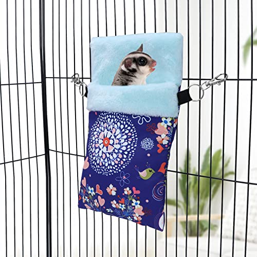 Wontee Small Pet Sleeping Pouch Sleep Bag Warm Bed Hideout for Hamsters Hedgehogs Sugar Gliders Squirrels (M, Blue Elk) - size: M
