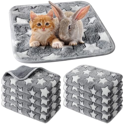 Tudomro 8 Pcs Absorbent Guinea Pig Blankets Washable Small Animal Fleece Bedding Cage Liners Reusable Pet Sleep Mat Pad Cover for Ferret Chinchilla Furniture Protection(Grey Star,12 x 12 Inch) - size: 12 x 12 Inch