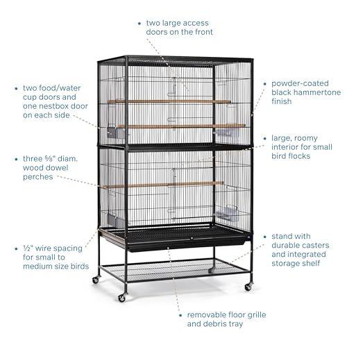 Prevue Pet Products Steel Bird Flight Cage with Wheels - Black, Large | Large Birdcage for Parakeets, Canaries, Finches, Cockatiels, Lovebirds, & Green Cheeks, Metal Standing Birdcage - color: Black