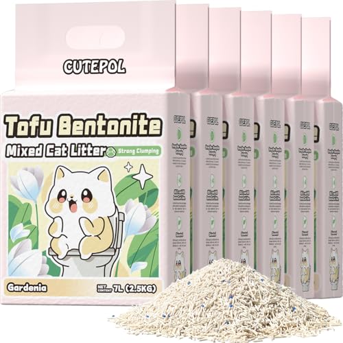 Mixed 4-in-1 Clumping Cat Litter 33 lb, Odor Control and Rapid Clumping, Water Absorbent and Flushable, Dust-Free, Multi-Cat, Bentonite Tofu Cat Litter, Jasmine Scent, 5.5lb/Pack | 4-in-1 Bentonite Tofu Cat Litter Odor Control Water Absorbent Multi-Cat Ja