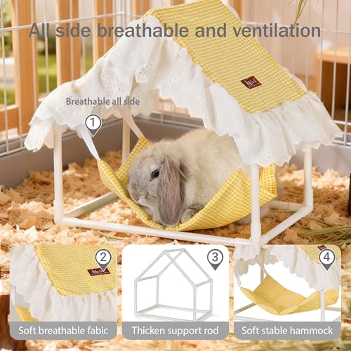 Guinea Pigs Hammock with Curtain Guinea Pig Hideout Washable(Yellow) | Machine Washable Guinea Pig Tent Hideout Breathable Bunny hammock rabbit hide for Dwarf Rabbit,Guinea Pig cage Accessories