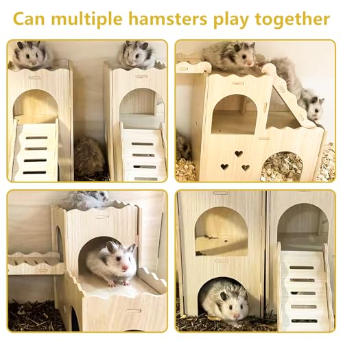 Large Wooden Hamster House Castle with Double Decker,Large Hamster | Wooden Hamster Houses,Dwarf Hamster Habitat Hideout with Climbing Ladder,Large Guinea Pig Castle Detachable Hideouts(B) - color: BrownB