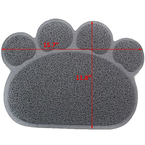 PVC Pet Dog Cat Puppy Kitten Dish Bowl Food Water Feeding Placemat, Non-Slip Cat Litter Mat Paw Shape, Grey Small - color: Grey, size: Small(11.8"x15.7")