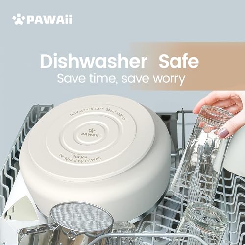 Pawaii Dog Bowl, 34 oz Stainless Steel Food and Water Bowl, ID Tag, 1 Pack | Double-Wall Design,Non-Slip Rubber Base,Dishwasher Safe,Smooth Open Design, Not a Slow Feeder,Easy-Rinse Interior - color: Cream White, size: 34oz