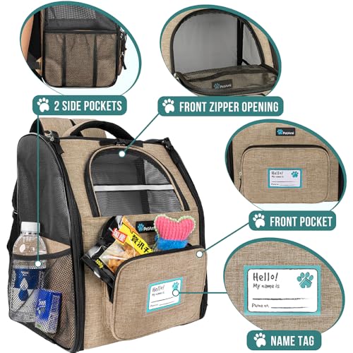 PetAmi Dog Backpack Carrier Airline Approved Cat Pet Puppy Bag, Taupe | Ideal for Small Medium Large Pet up to 18 lb, 2 Side Entry Structured No-Collapse Frame, Ventilated Bookbag for Hiking Travel - color: Heather Taupe