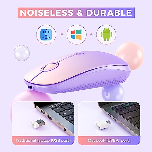 VssoPlor Type C Wireless Mouse, USB C MacBook Wireless Mouse, Purple | Dual Mode Cordless Mice with USB and Type C Receiver Compatible with PC, Laptop, MacBook and All USB C Devices - color: Gradient Purple