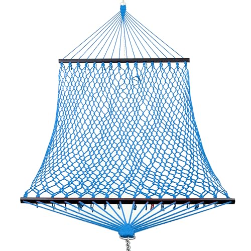 GAFETE Single Rope Hammocks for Outside, Traditional Hand Woven Cotton Hammock with Hardwood Spreader Bar, Max 450 lbs Capacity (Lake Aqua, Small) - color: Lake Aqua, size: Small