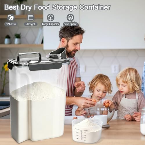 Rice Storage Containers, Rice dispenser with Pouring Spout Portable Handle for Flour, Pasta, Grain and Baking, Pet Dog Cat Bird Food Container 20 LB Grey - color: 20lb Grey