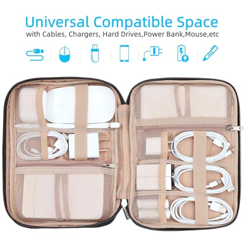 NISHEL Travel Cord Organizer, Electronic Cable Accessories Storage Bag | Bag for chargers, cables, phones, hard drives, USB devices and SD cards, ideal for travel and daily use,Black - color: Black