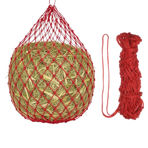 Slow Feeder Hay Net, 40" Length 2" Holes Strong Load-Bearing, Nylon Slow Feed Bag Hay Feeder, (Red, 1 Pcs), Intended for Horses/Goats/Trailer/Stall - color: Red