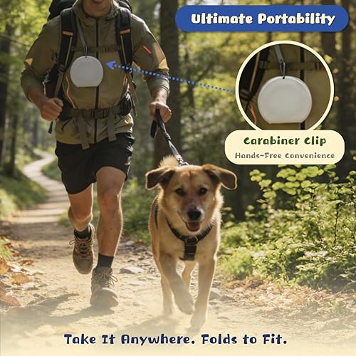 Premium Silicone Collapsible Dog Bowl with Carabiner Clip, 2-in-1 Foldable Double Pet Food & Water Travel Bowl, Portable No-Spill Design for Walking Hiking Camping, for Small Medium Dogs