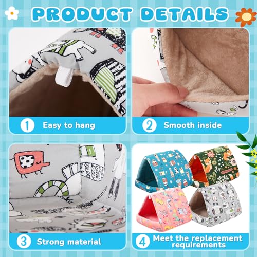 Cinnvoice 4 Pcs Guinea Pig Hideout, Guinea Pig Bed Tunnel, Rabbit Washable Small House Cage Accessories for Bunny Hedgehog Mouse Chinchillas Hamsters Ferrets Bearded Dragons Rats(Wonder Tale,9.8 in) - size: 9.8 in, style: Wonder Tale